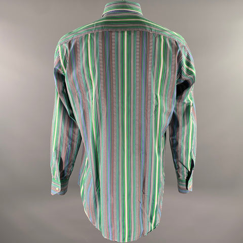 ETRO Size L Green Mixed Stripe Cotton Long Sleeve Shirt