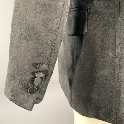 DIOR HOMME Chest Size Black Floral Polyester Blend Tuxedo Sport Coat