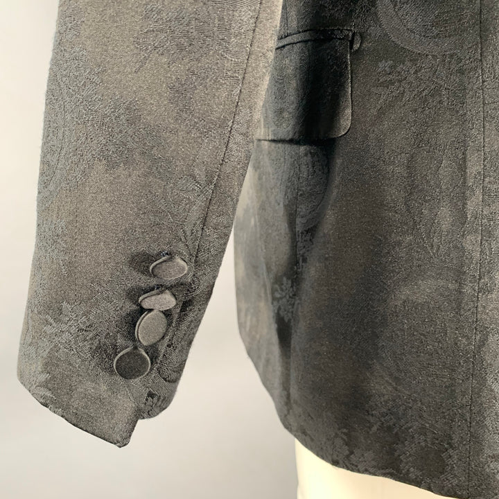 DIOR HOMME Chest Size Black Floral Polyester Blend Tuxedo Sport Coat