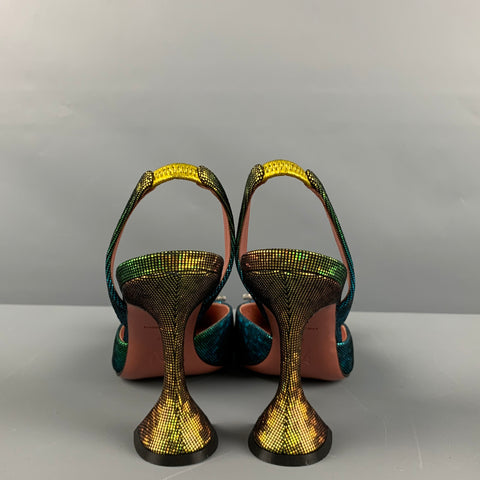 AMINA MUADDI Size 8 Multi-Color Suede Rainbow Slingback Pumps