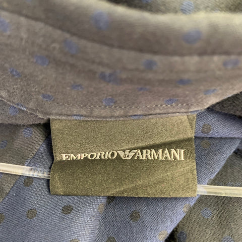 EMPORIO ARMANI Size XL Navy Blue Polka Dot Long Sleeve Shirt
