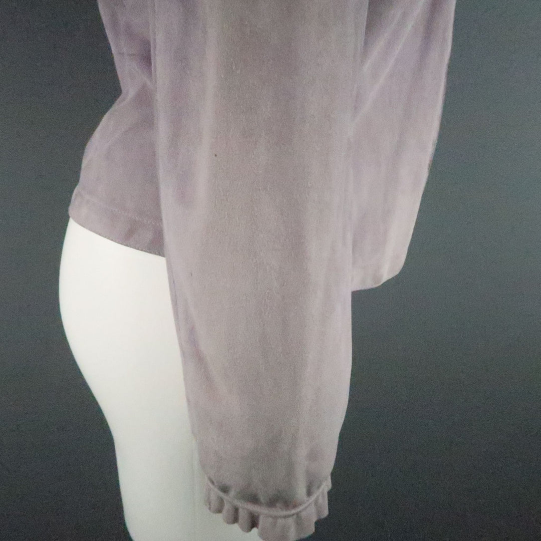 GIORGIO ARMANI Size 12 Lavender Suede Ruffle Trim Cardigan Jacket