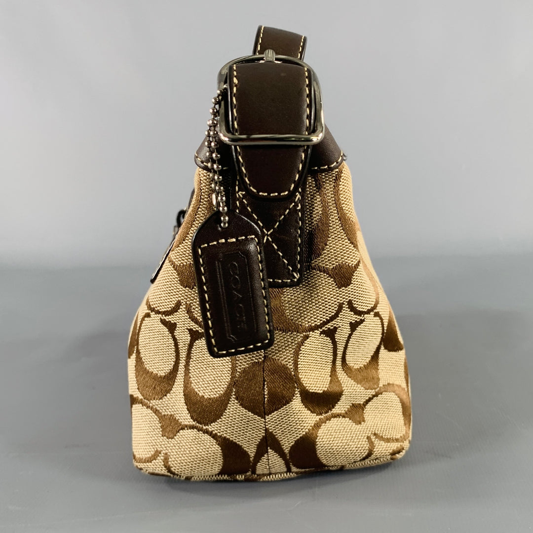 COACH Taupe Brown Monogram Top Handles Baguette Handbag