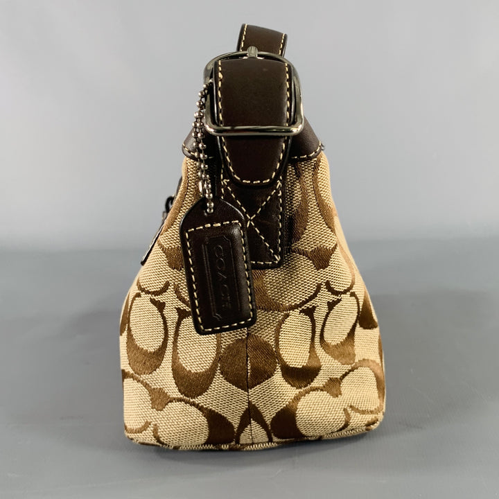 COACH Taupe Brown Monogram Top Handles Baguette Handbag
