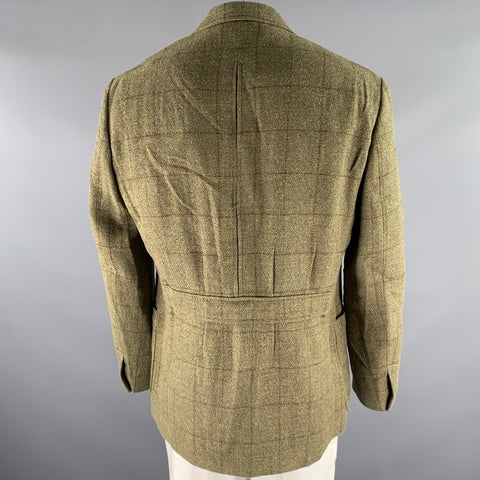 RALPH LAUREN Size 46 Green Brown Window Pane Wool Linen Silk Sport Coat