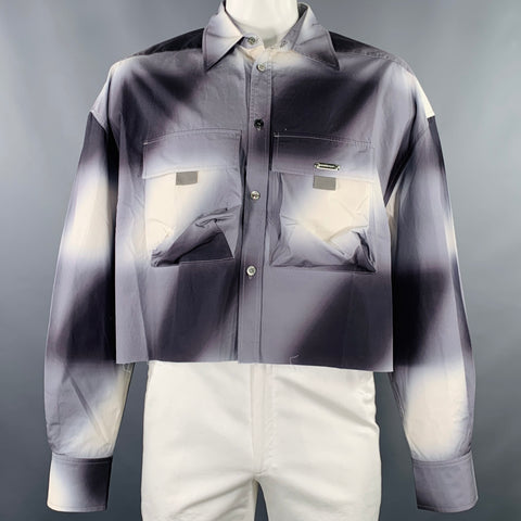 PRIVATE POLICY Size L Grey White Ombre Cotton Patch Pockets Long Sleeve Shirt