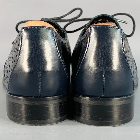 ALAIA Size 10 Navy Perforated Leather Derby Lace-Up Shoes