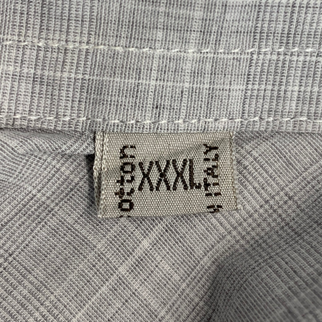 BRIONI Taille XXXL Chemise à manches courtes boutonnée en coton à carreaux gris blanc