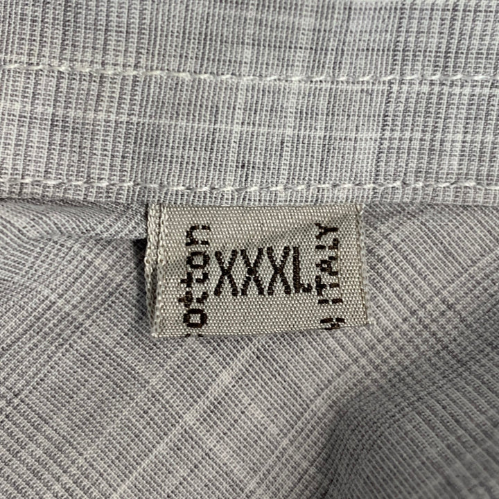 BRIONI Talla XXXL Camisa de manga corta con botones de algodón a cuadros gris y blanco
