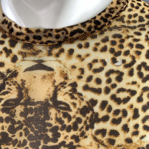 JEAN PAUL GAULTIER Size L Brown Black Leopard  Print Polyamide Mesh Pullover