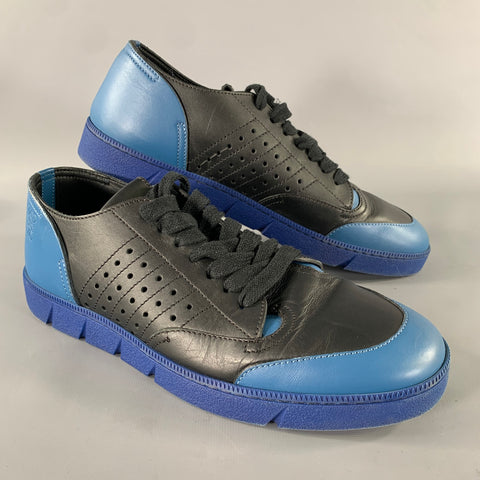 LOEWE Size 9 Blue Black Color Block Leather Athletic Sneakers