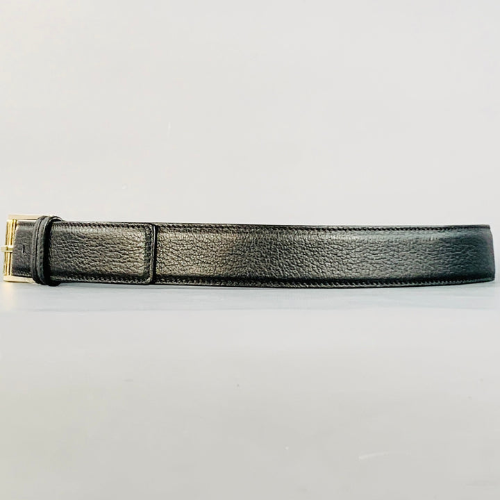 TOM FORD Size 36 Black Silver Pebble Grain Leather Belt