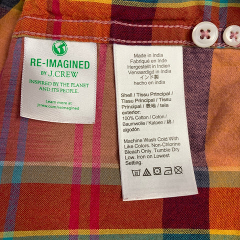 J.CREW Size L Multi Color Cotton Madras Classic Short Sleeve Shirt