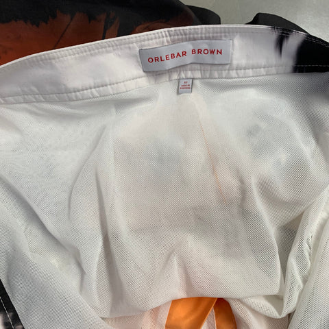 ORLEBAR BROWN Size M Bulldog White Black Orange Trees Polyester Buckle Swim Trunks