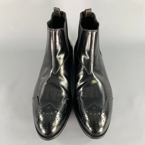 PRADA Size 8.5 Black Perforated Leather Cap Toe Chelsea Boots