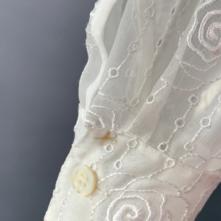 ESCADA Size M Cream Polyester Eyelet Button Up Shirt