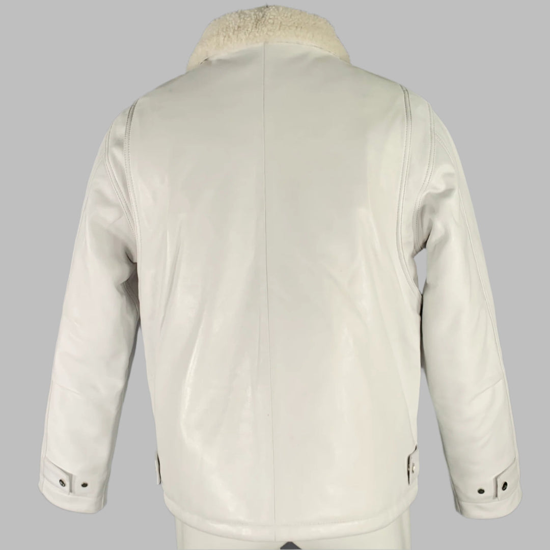 NAHMIAS Size S White Lamb Leather Carpenter Jacket