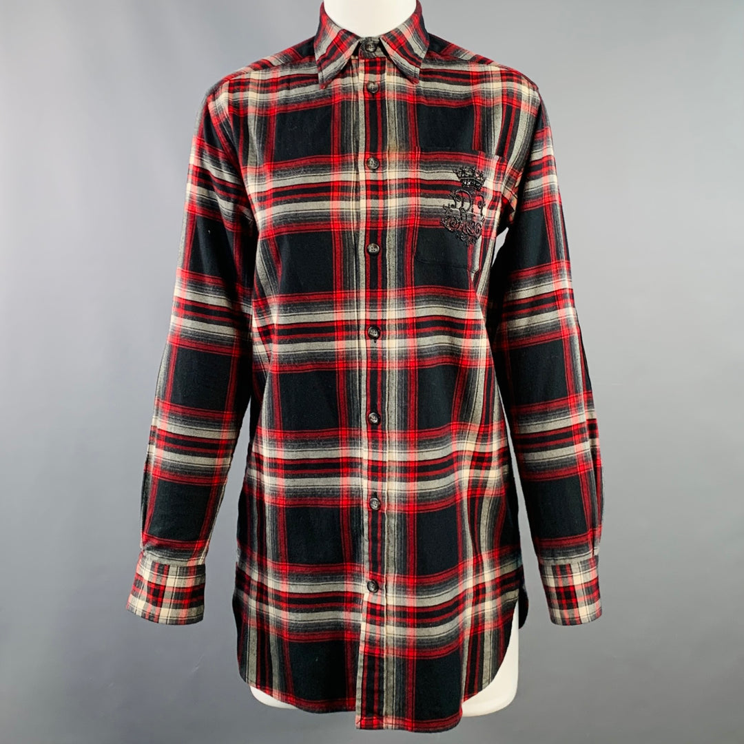 RALPH LAUREN Size XS Black Red White Cotton Plaid One Pocket Shirt