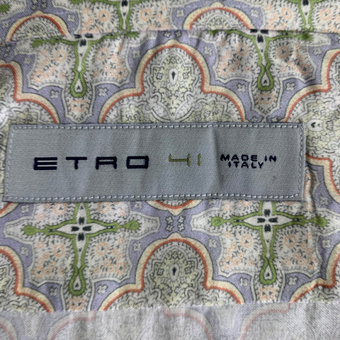 ETRO Size M Green Blue Print Cotton Button Up Long Sleeve Shirt
