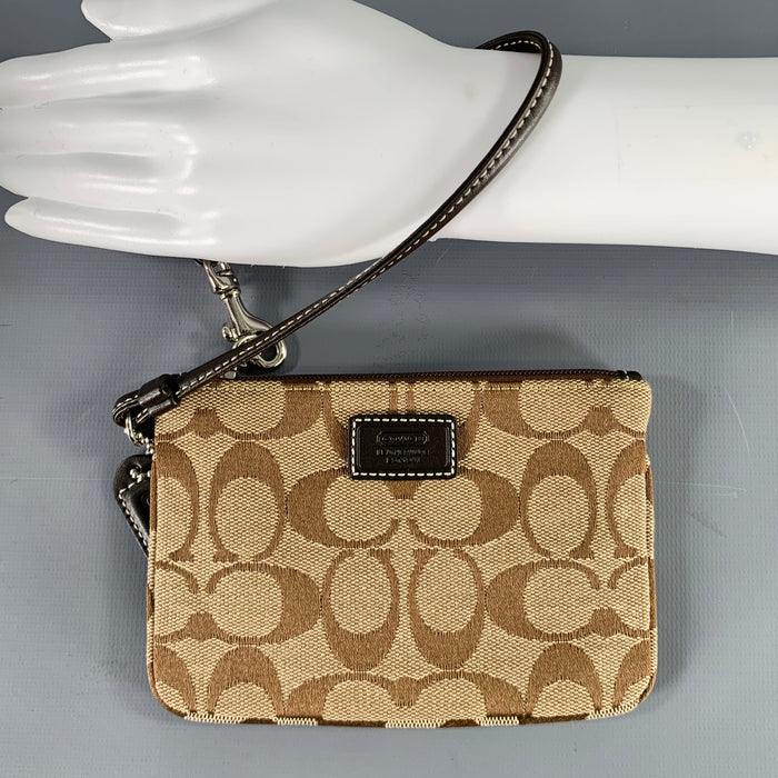 COACH Taupe Brown Monogram Wristlet Handbag