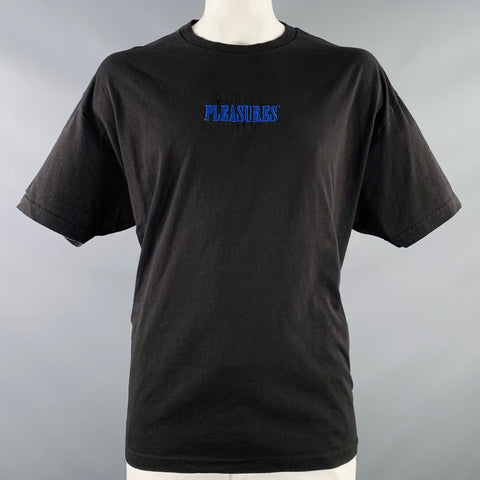 T-shirt col rond en coton PLEASURES taille XXL noir à logo bleu