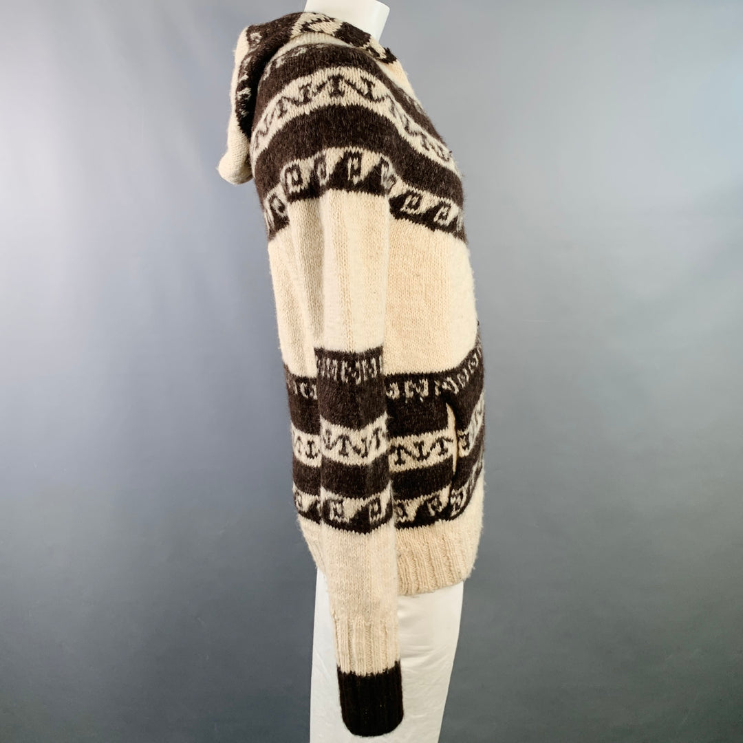JUNYA WATANABE Size L Cream Brown Knit Wool Hooded Zip Up Cardigan