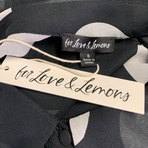 FOR LOVE & LEMONS Size S Black White Polyester Polka Dot Oversized Shirt