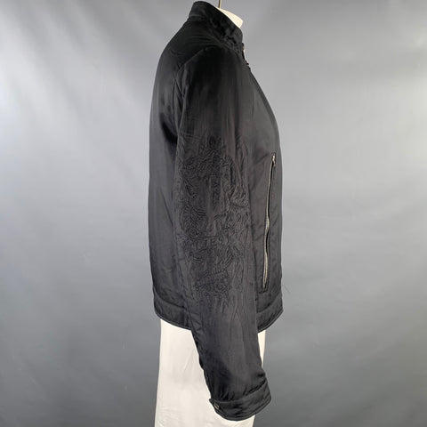 JOHN RICHMOND Size XL Black Embroidery Poliammide Zip Up Jacket