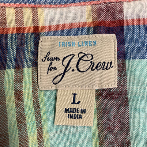J.CREW Size L Multi-Color Madras Linen One Pocket Short Sleeve Shirt
