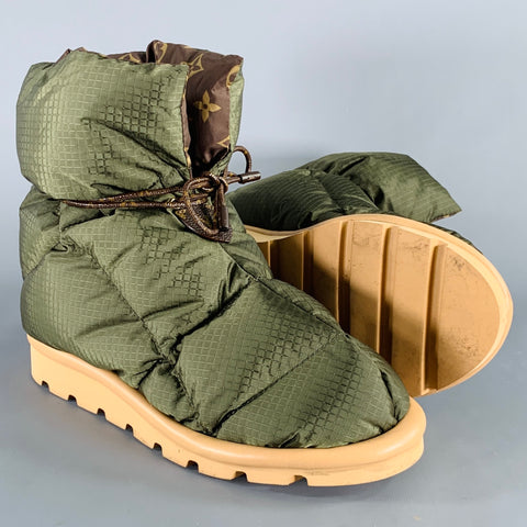LOUIS VUITTON Size 8 Pillow Comfort Green Brown Nylon Monogram Boots