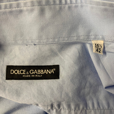DOLCE & GABBANA Size L Blue Solid Cotton Long Sleeve Shirt
