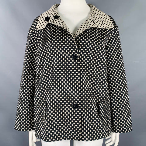 AKRIS Size 16 Black Ivory Polyester Polka Dot Reversible Jacket