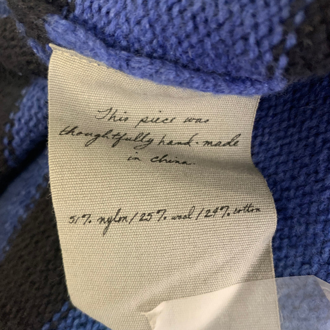 RAQUEL ALLEGRA Size S Blue Black Wool Blend Stripe Hooded Pullover
