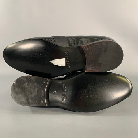 LANVIN Size 6 Black Patent Leather Slip On Loafers