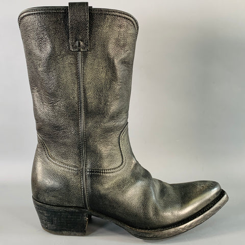 PRADA Size 8 Black Distressed Leather Pull On Western Cowboy Boots