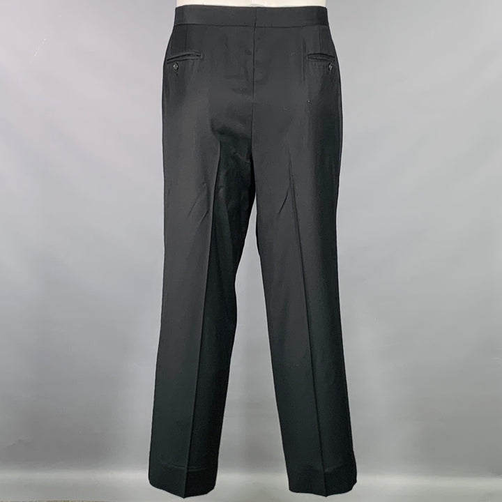 ERMENEGILDO ZEGNA Size 46 Black Wool Peak Lapel Tuxedo