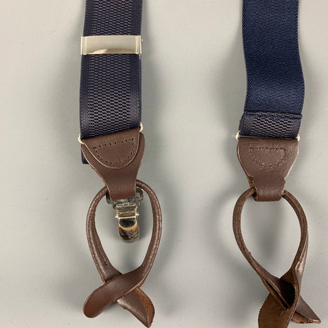 TRAFALGAR Size One Size Navy Brown Leather Elastic Suspenders