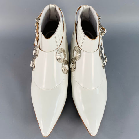 TOGA PULLA Size 8.5 White Silver Leather Pull On Western Harness Boots