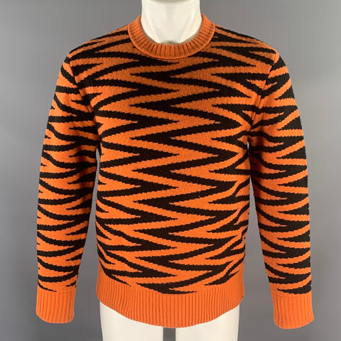 LEVI'S Size M Orange Black Zig Zag Wool Polyamide Crew-Neck Pullover