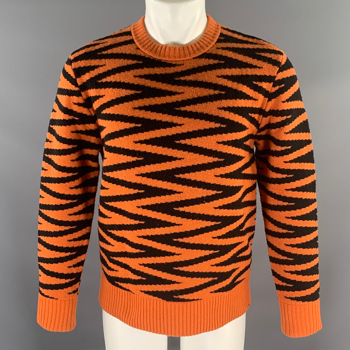 LEVI'S Size M Orange Black Zig Zag Wool Polyamide Crew-Neck Pullover
