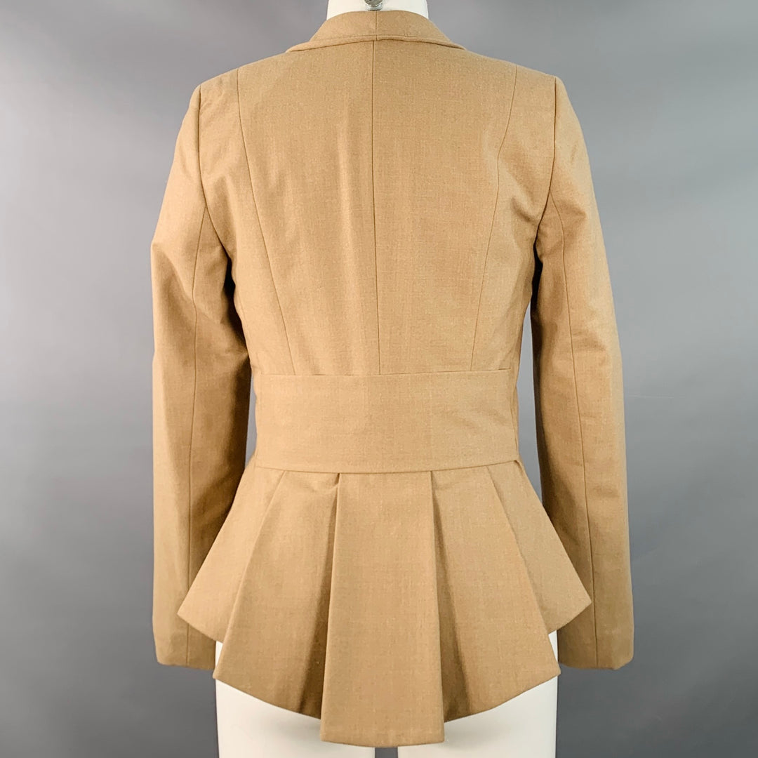 PAUW Size 2 Beige Wool Blend Pleated Shawl Lapel Tie Closure Jacket Blazer