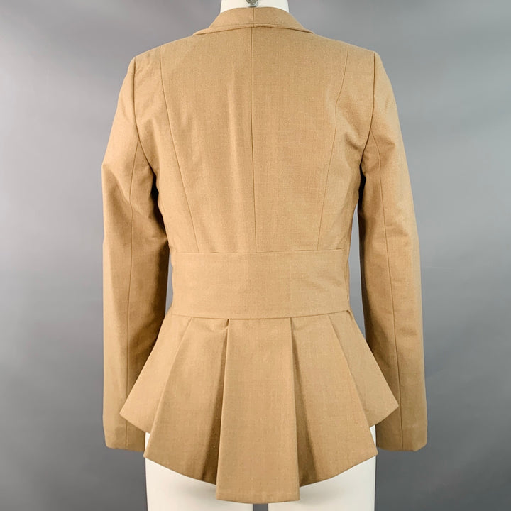 PAUW Size 2 Beige Wool Blend Pleated Shawl Lapel Tie Closure Jacket Blazer