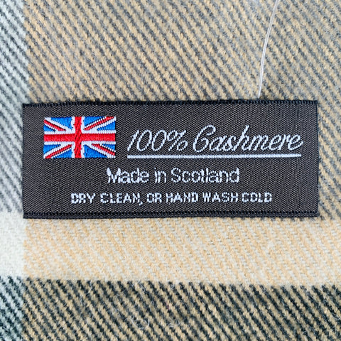VINTAGE Brown Tan Plaid Cashmere Fringe Scarf