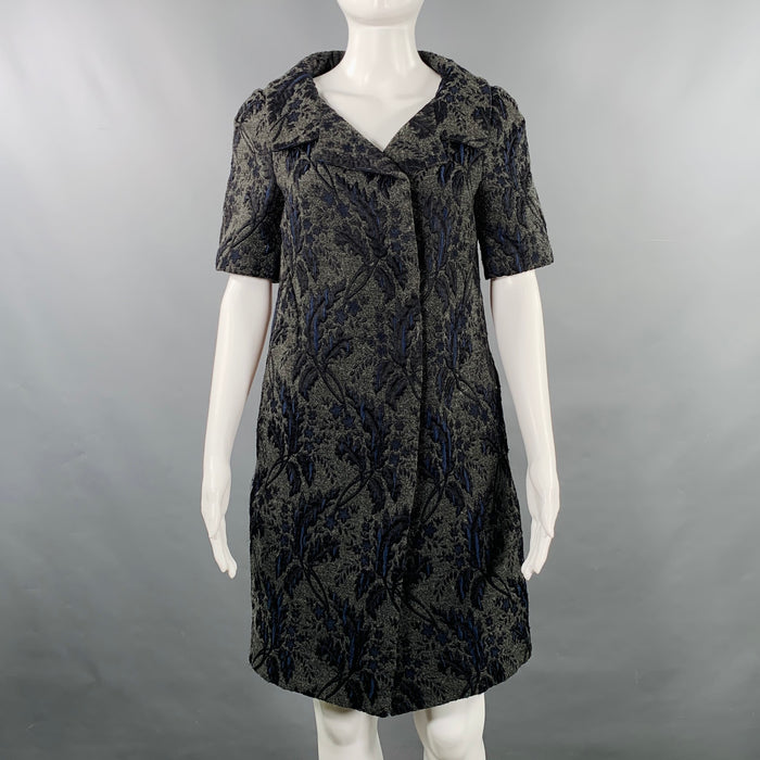 MARNI Size 2 Grey Navy Acrylic Blend Textured Short Sleeve Coat