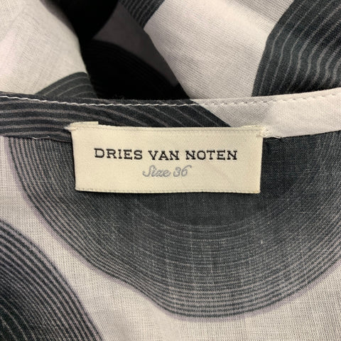 DRIES VAN NOTEN T. 4 Top Décontracté Manches 3/4 Coton Cercles Gris Blanc