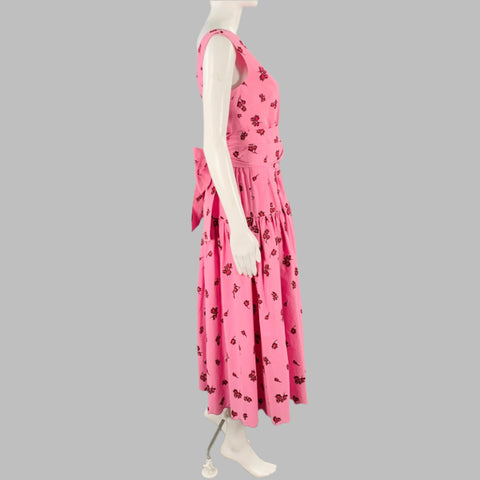 ERDEM Size 6 Pink Brown Cotton Blend Embroidered Sleeveless Long Dress
