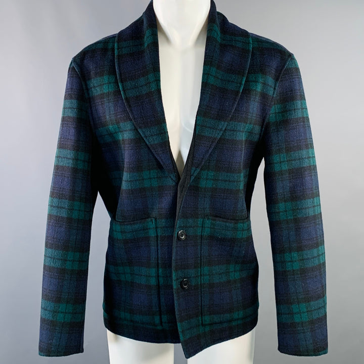 KITH Size L Green Navy Blackwatch Plaid Wool Blend Jacket