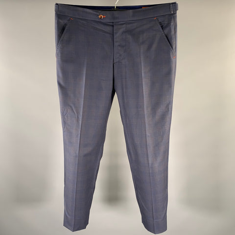 MEOLA BELLUCCI Napoli Size 36 Navy Plaid Wool Blend Flat Front Dress Pants