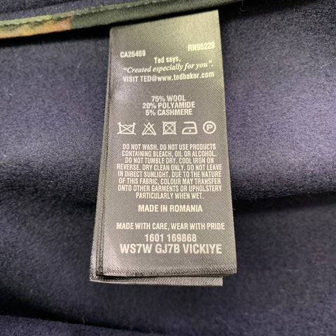 TED BAKER Size M Vickiye Navy Wool Blend Snaps Cape