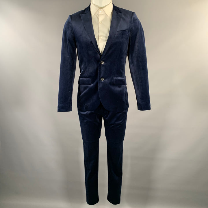 SCOTCH AND SODA Chest Size 38 Navy Velvet Polyester Peak Lapel Suit
